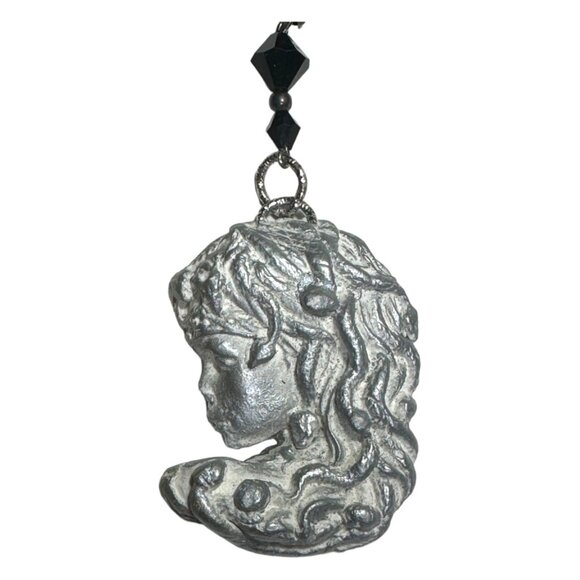 Art Nuveau Clay Lady Pendant with Artisan Crafted with Crystal Beaded Necklace - Picture 4 of 9